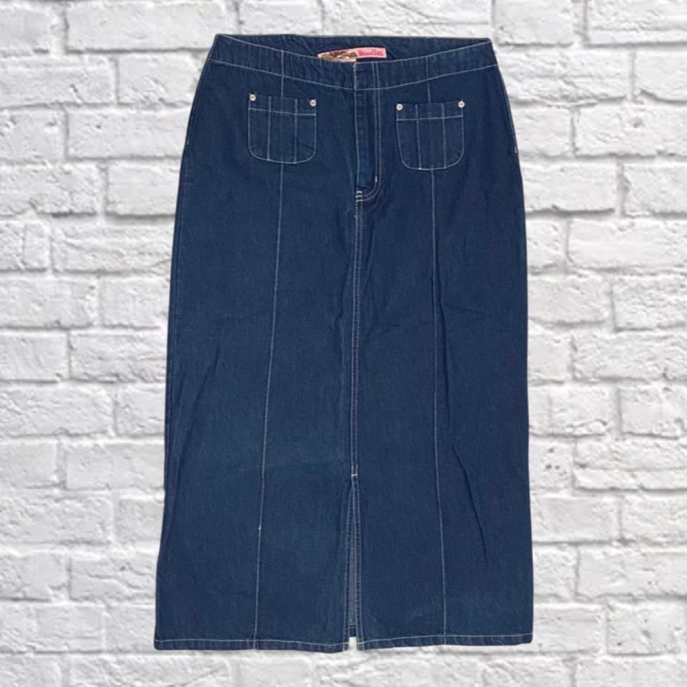 Y2k Low Rise Dark Denim Maxi Skirt